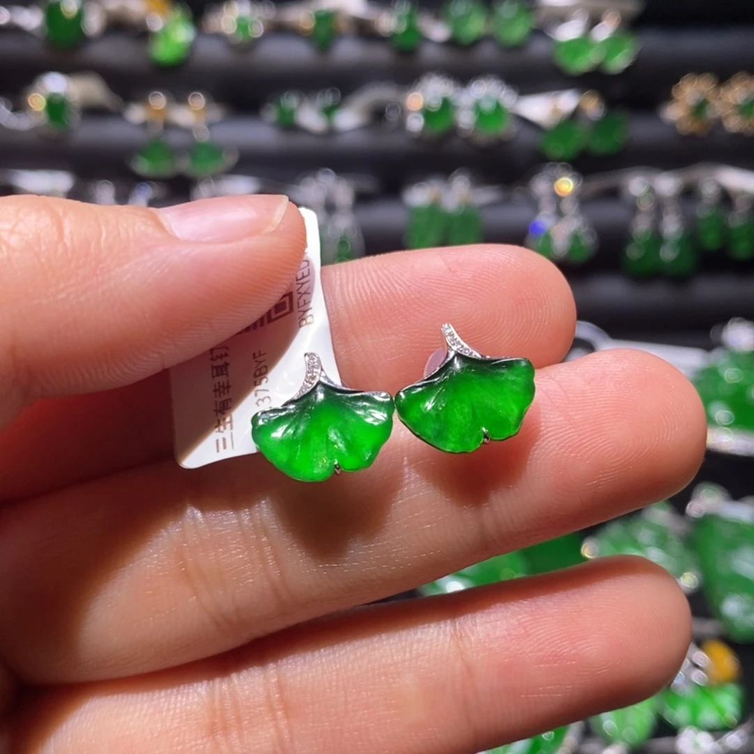 翡翠耳饰18K金镶嵌天然翡翠