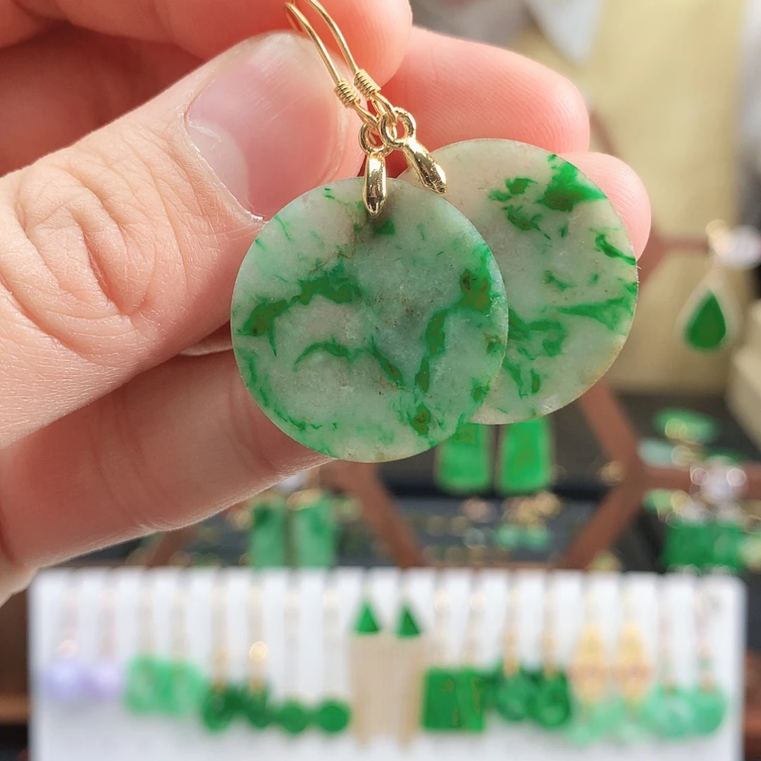 翡翠耳饰银S925镶嵌耳饰