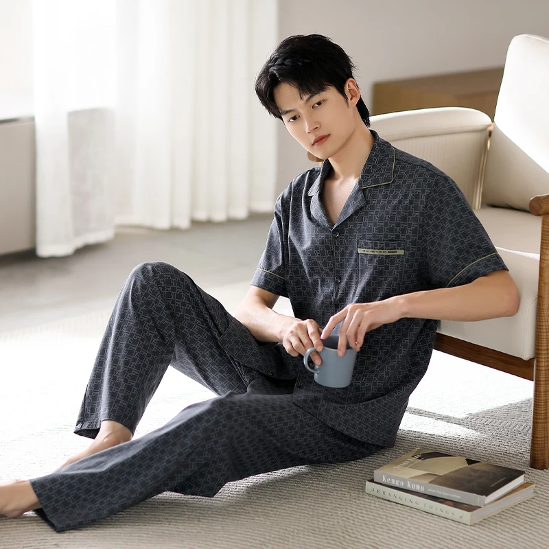 2025夏季短袖可外出高端男士翻领领家居服高档睡衣可外穿男款套装