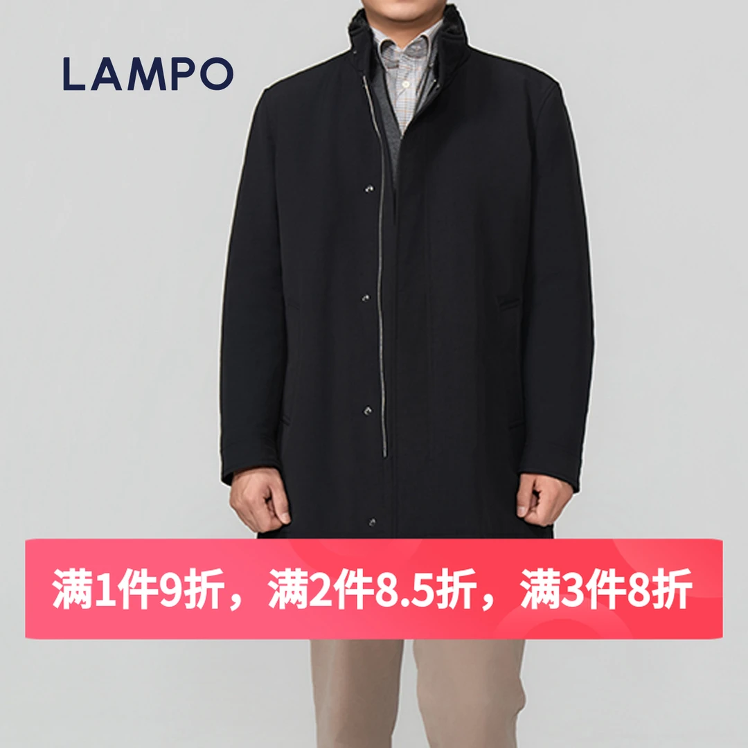 LAMPO/蓝豹秋冬黑色纯色商务休闲长款水貂毛尼克服男款中长款