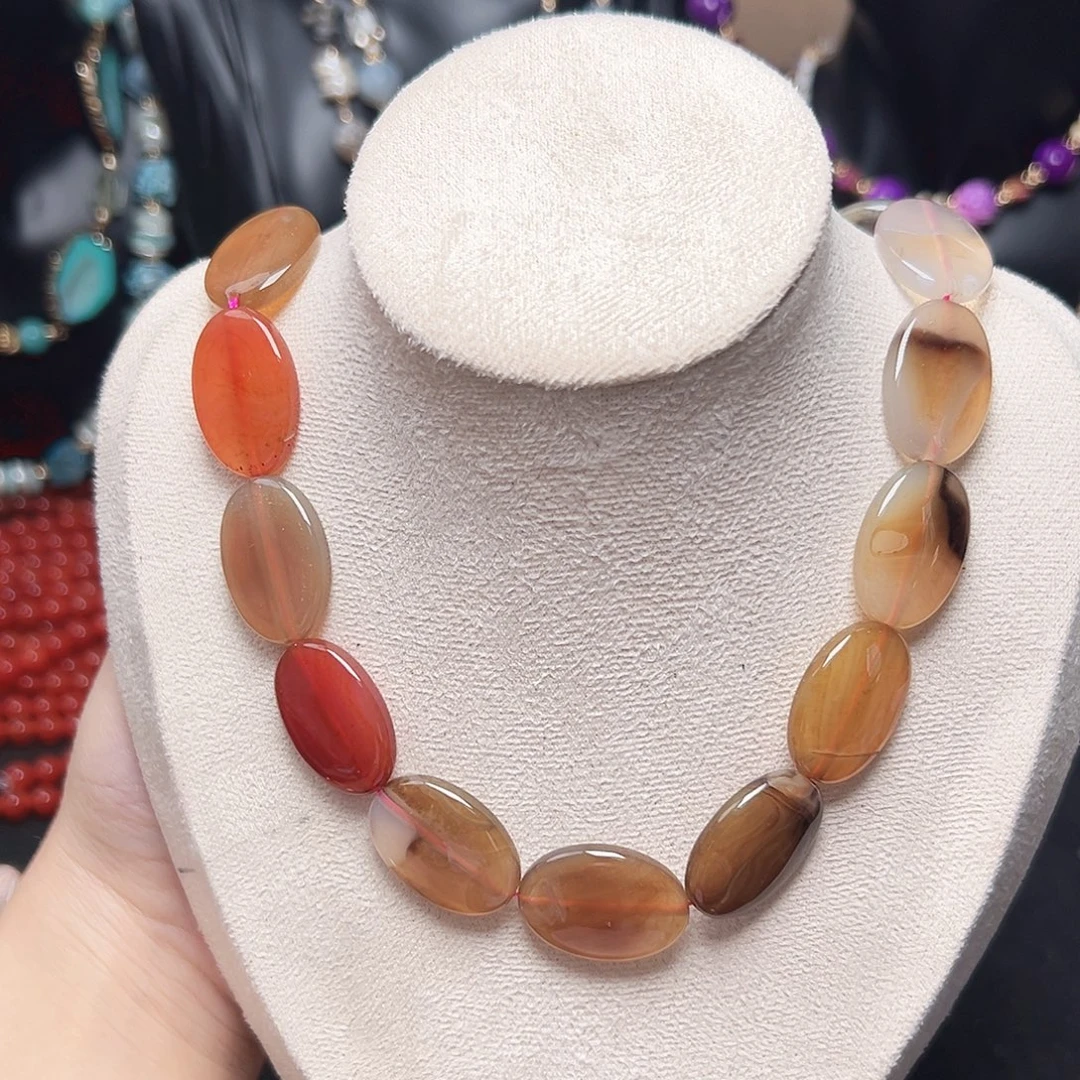 玛瑙/玉髓未镶嵌珠宝半成品r324 16m 美拉德圆盘粽系玛瑙一条