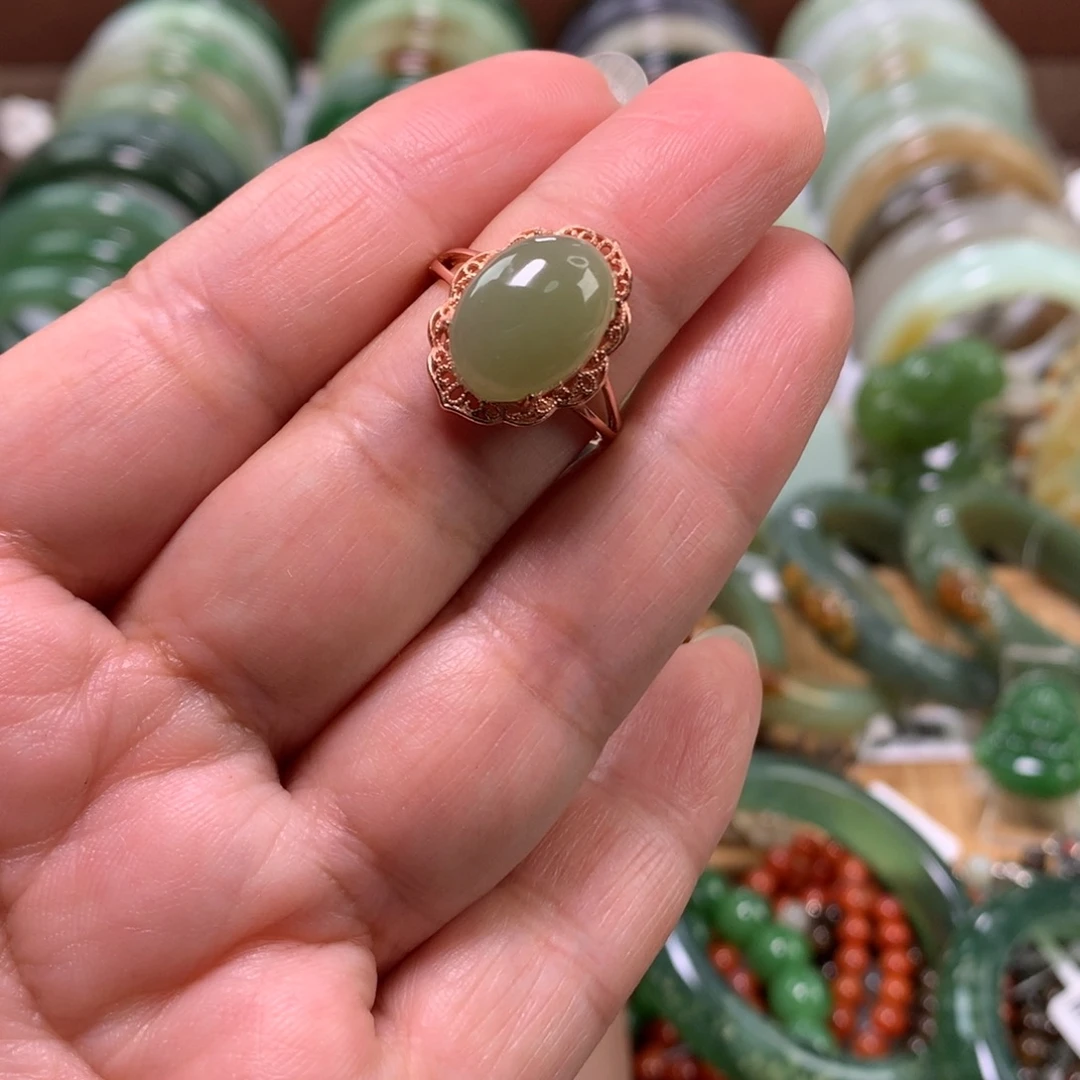 和田玉银S925镶嵌戒指