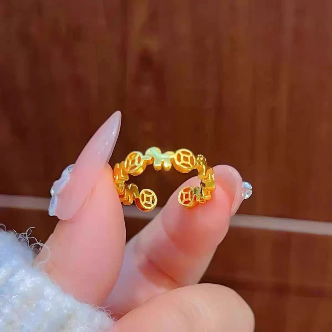 铜合金戒指 马上有钱铜钱戒指女新中式精致复古时尚个性高级感