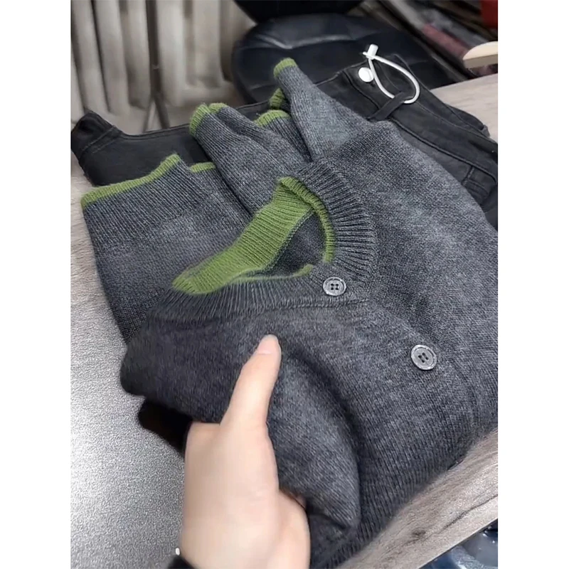 韩版高级风假两件针织衫2025冬季新款柔糯质感日常穿搭随性舒适