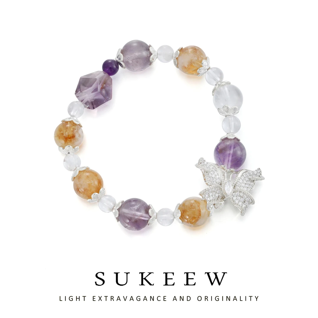 SUKEEW/酥可 铜合金合成锆石手链 气质超闪转运紫蝴蝶手链254106