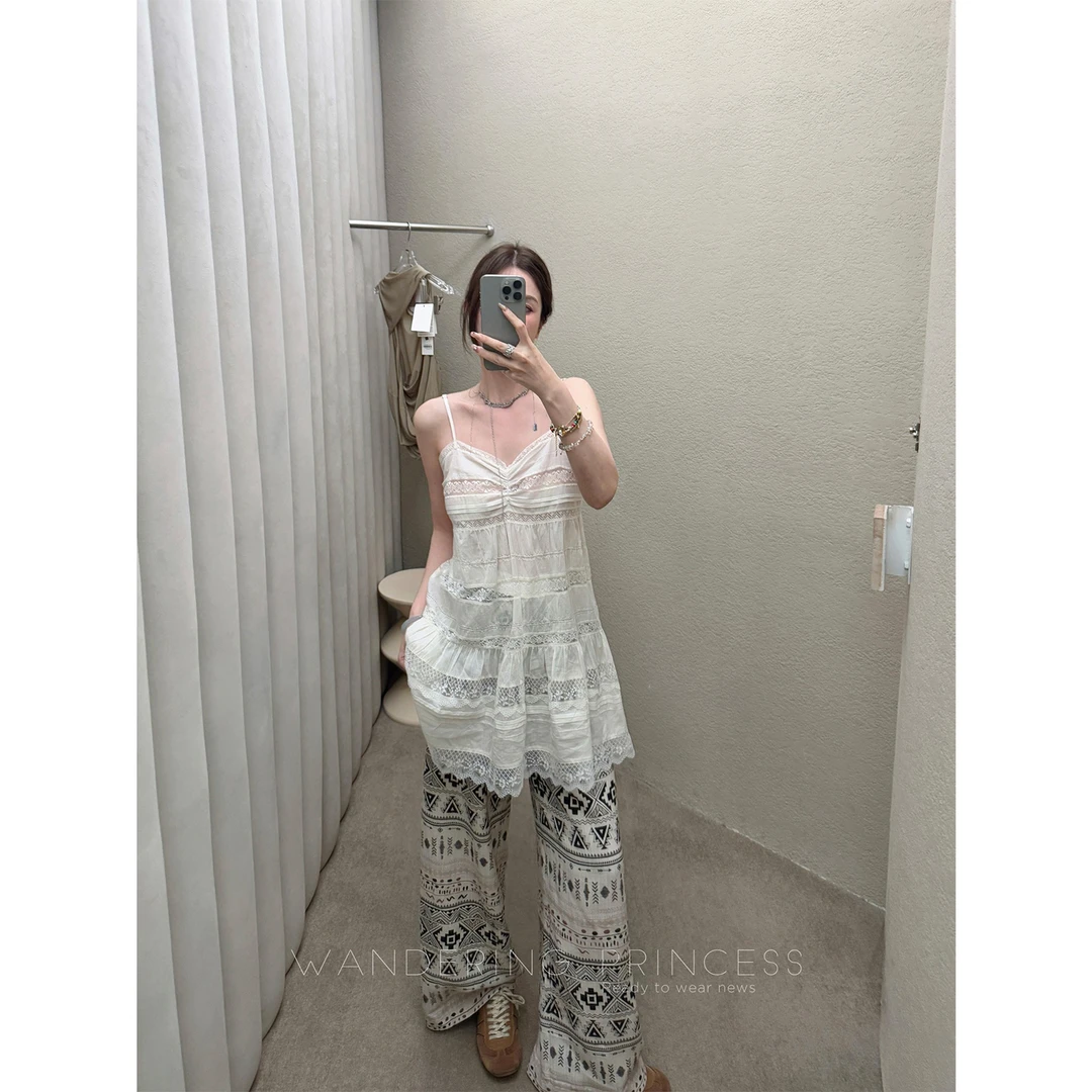 钱美西 四种蕾丝15片重磅拼接 80高支純棉花边镂空吊带裙上衣女