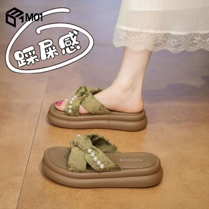M01踩屎感厚底凉拖鞋女夏季外穿超火一字拖34码孕妇罗马沙滩凉鞋