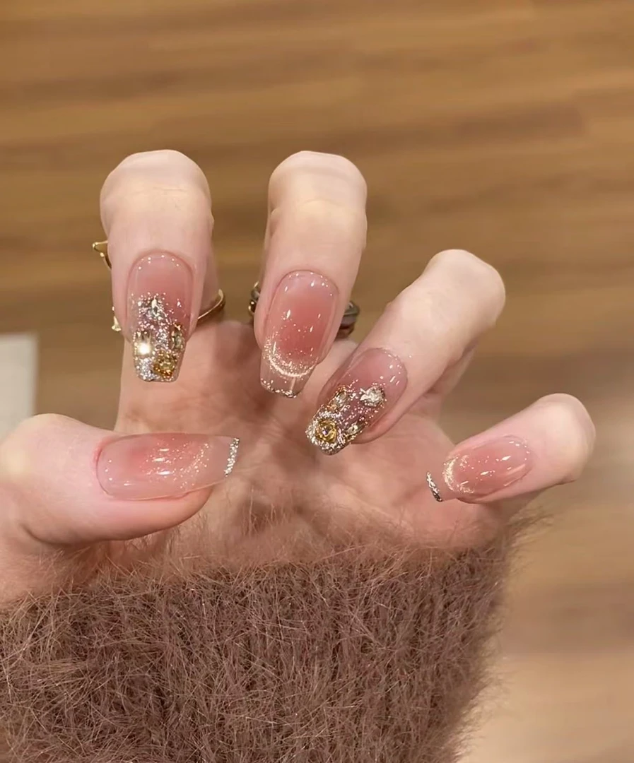 【塞纳黄昏】任敏同款美甲优雅温柔爆闪猫眼款纯手工显白穿戴甲