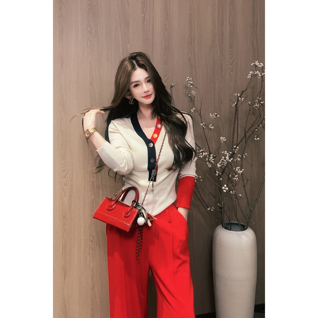 GUIDI GUDI【红加黑】羊毛休闲百搭时尚长袖上衣T恤 T9510313H