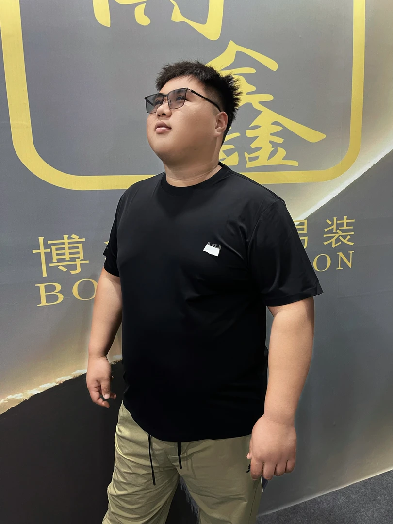 7704 宽松弹力常规 男圆领运动T恤大码男装黑色透气运动t恤