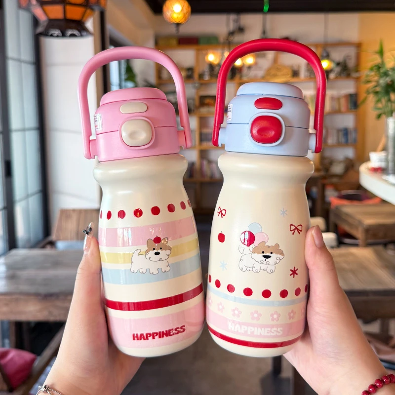 高颜值保温杯女生2025新款上瘾吸管水杯女孩学生上学专用便携杯子
