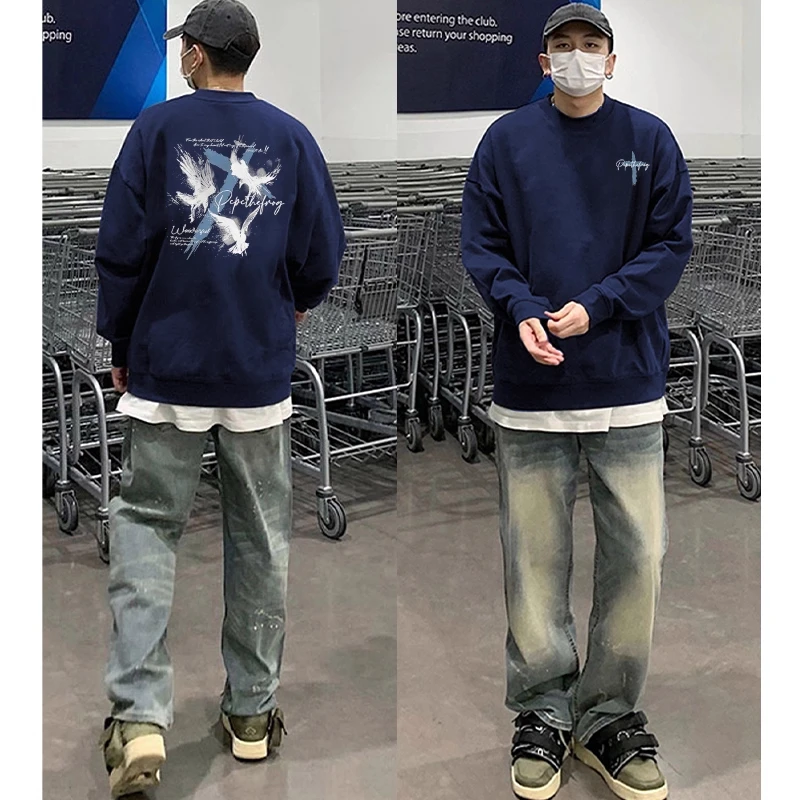 300斤大码美式高街休闲风圆领卫衣男女秋冬潮流宽松舒适百搭上衣