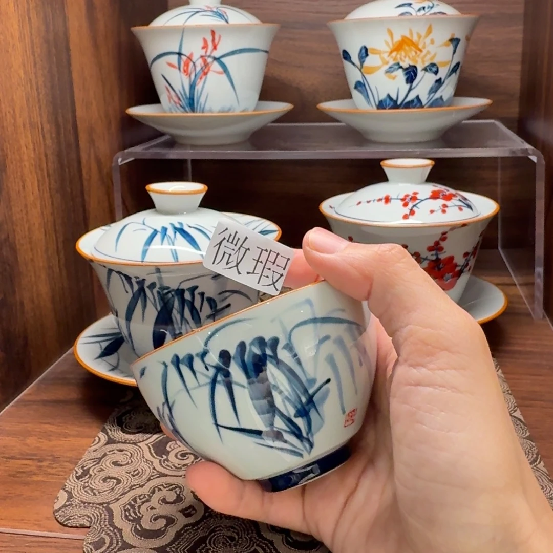 釉下手绘茶具微瑕