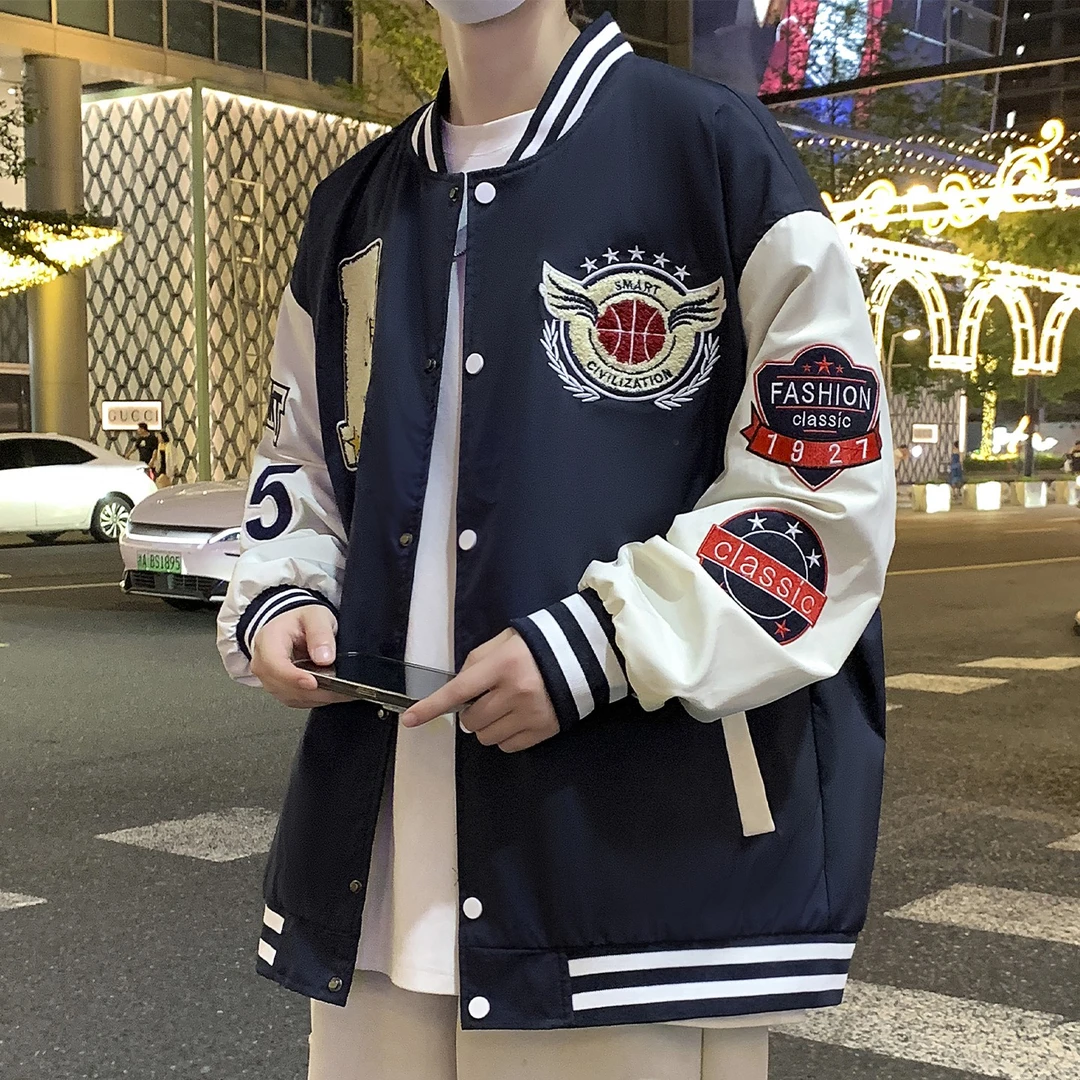 重磅棒球服男春秋季新款美式宽松情侣徽章外套少年感休闲短款褂子