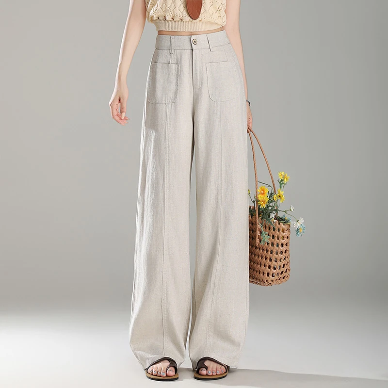 2025新款深呼吸哥弟双口袋垂感直筒裤夏季薄款透气天丝亚麻阔腿裤