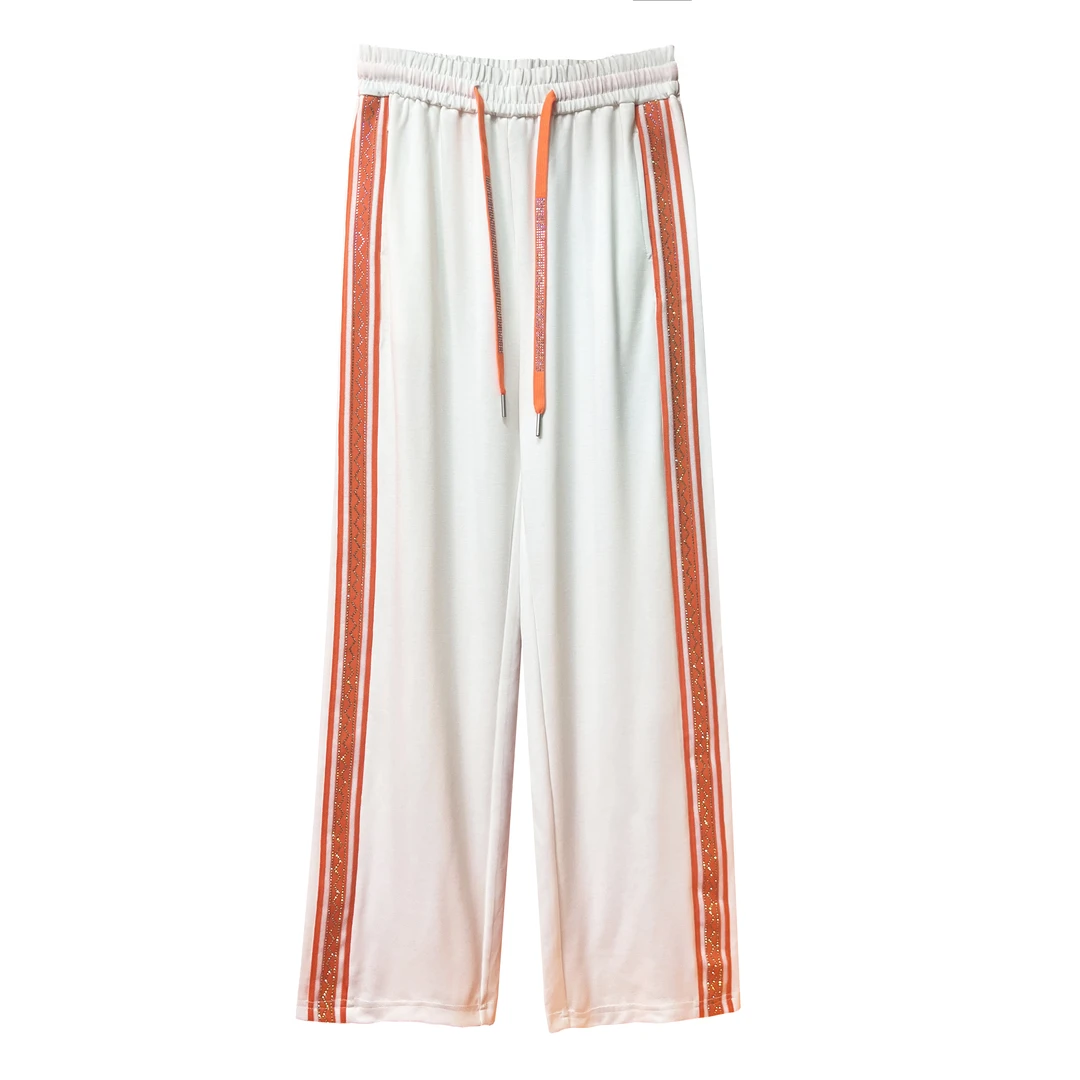 [白配橙-直筒裤]原创设计烫钻休闲百搭宽松休闲裤阔腿裤
