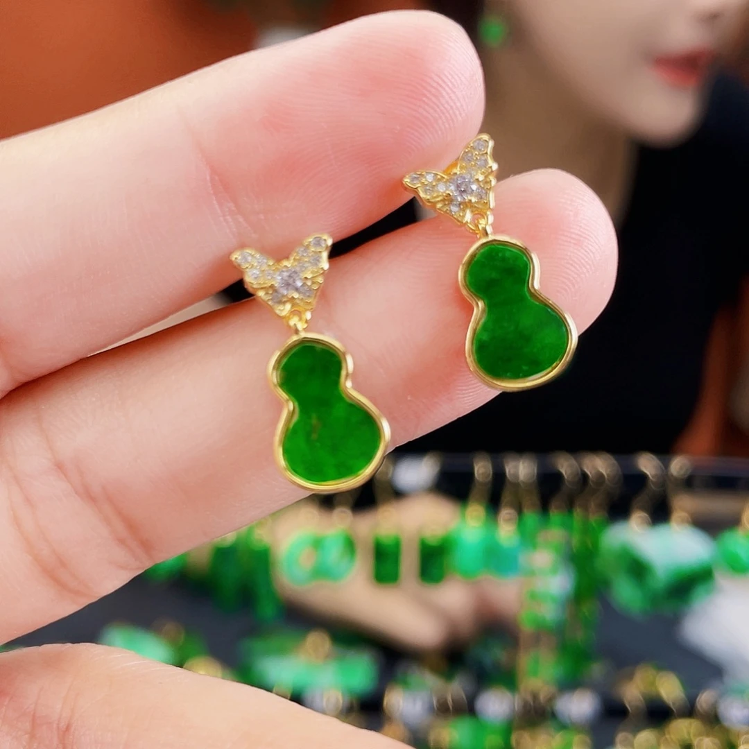 翡翠银S925镶嵌耳饰