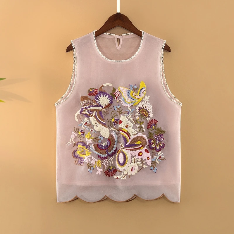 【蝶欢】夏季2025新款上衣女装新中式国风重工刺绣绣花无袖背心小衫