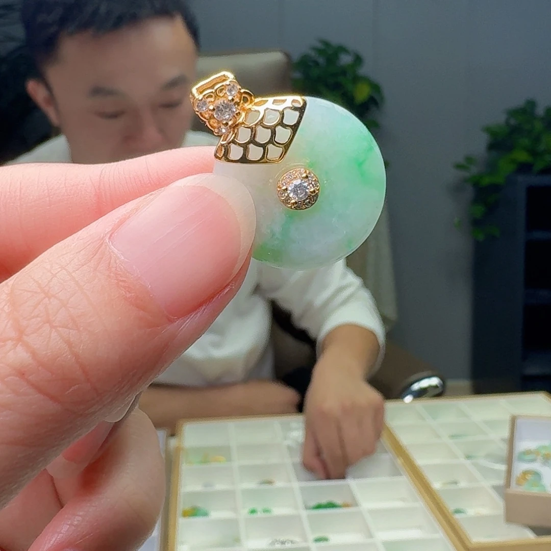 翡翠银S925镶嵌吊坠(不含链)天然