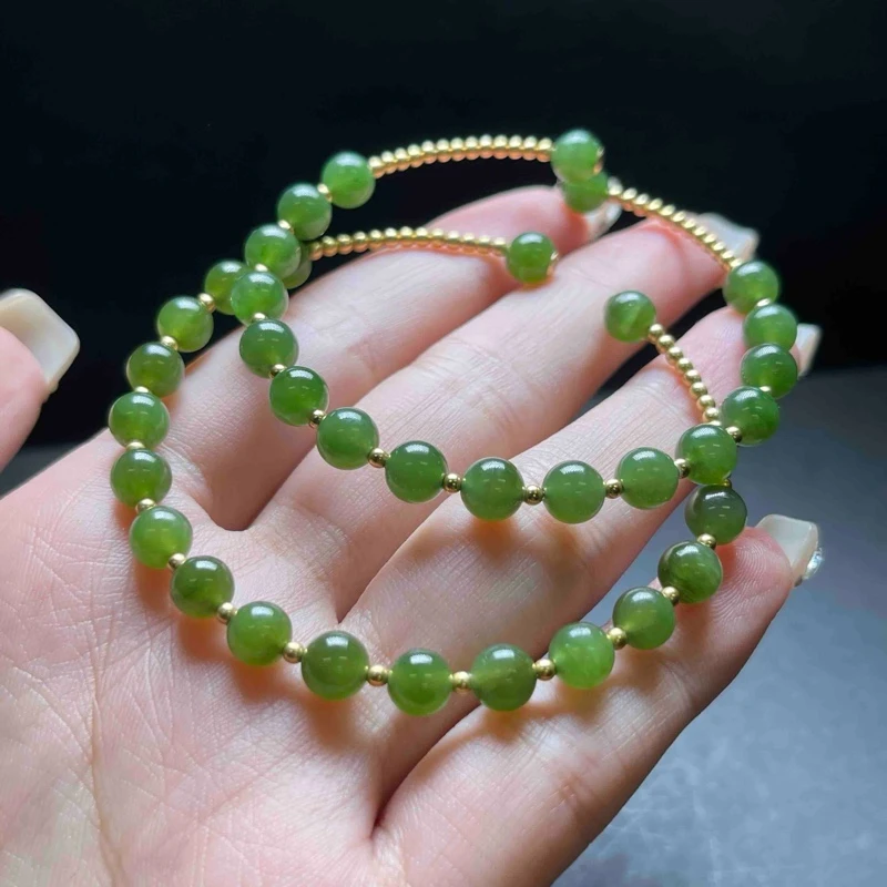 【小魏总珠宝】18K金和田玉手环（6mm）【多样性发一】