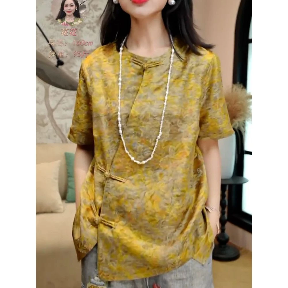 中式复古国风盘扣立领短袖衬衫2025夏季新款时尚减龄气质显瘦衬衣