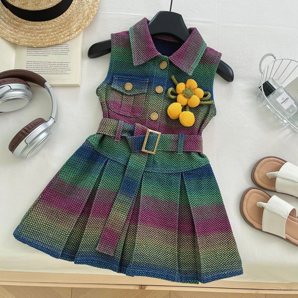 【现货】夏季女童新款高级感韩版彩色百搭时尚水洗牛仔连衣裙S17265