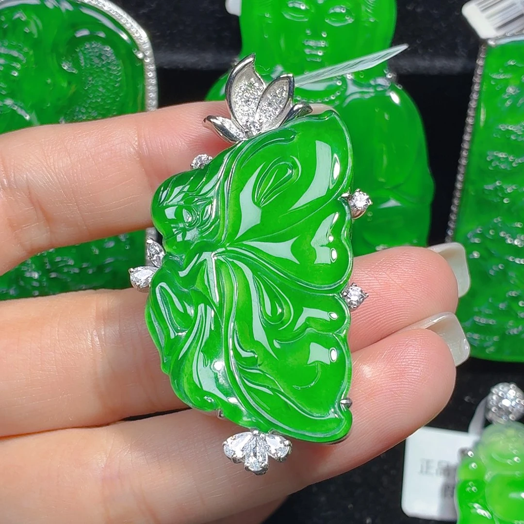 翡翠银S925镶嵌颈饰天然A货翡翠