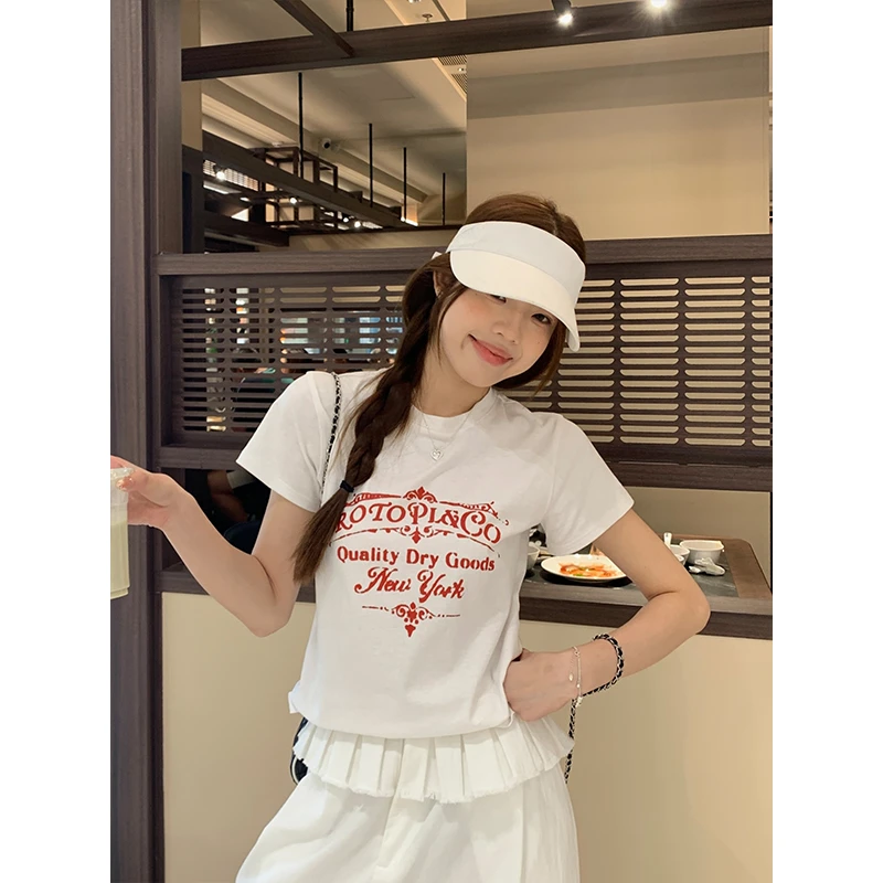 【孤品捡漏】韩系字母图案印花正肩t恤女百搭短袖上衣
