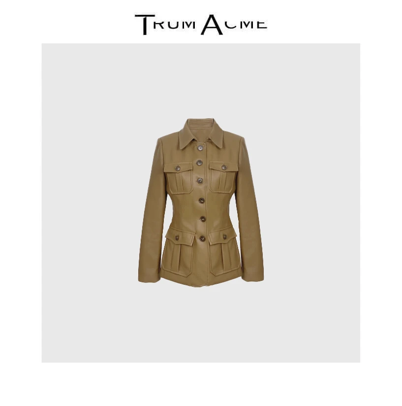 TrumAcme~蛋白皮猎装枫叶棕老钱风皮衣外套女2025秋季新款上衣