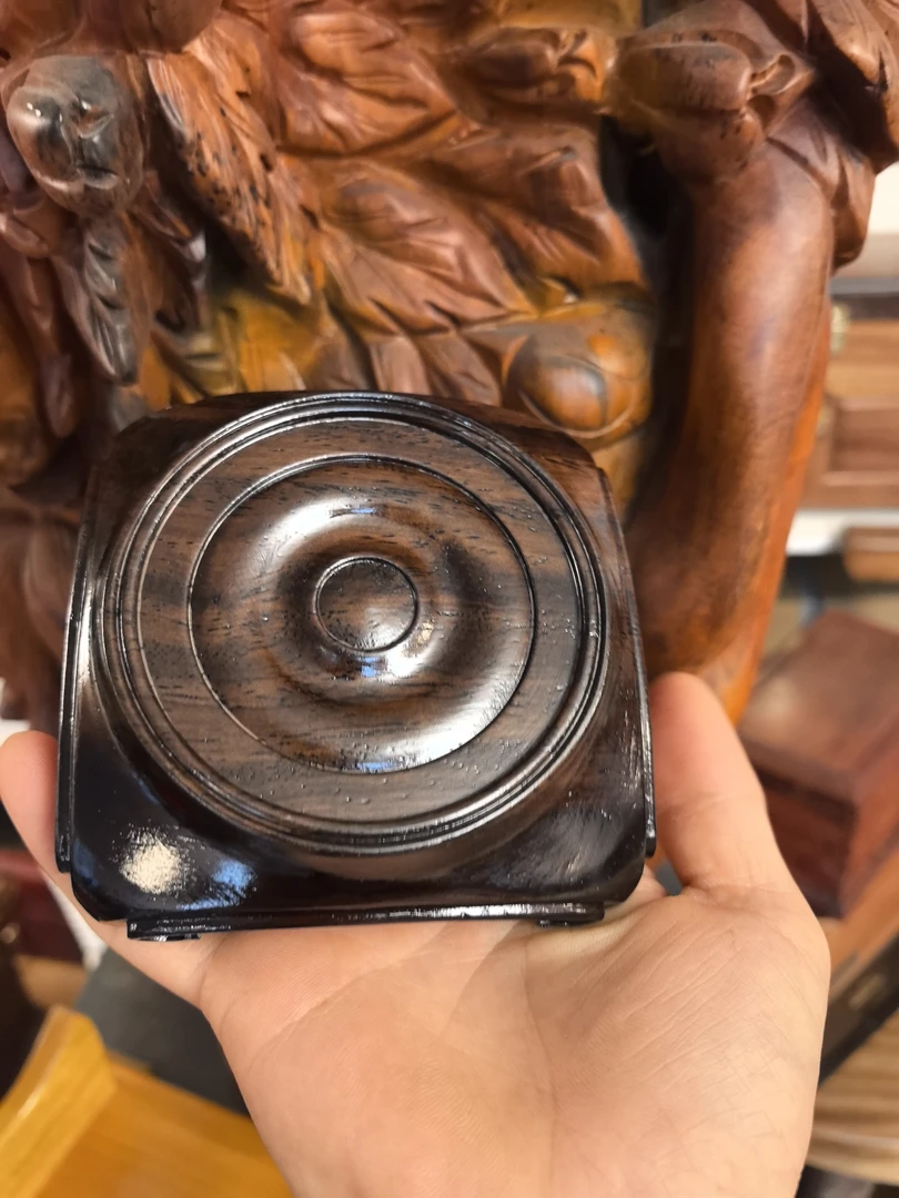 整木黑檀天圆地方底座茶壶工艺品花瓶奇石摆件