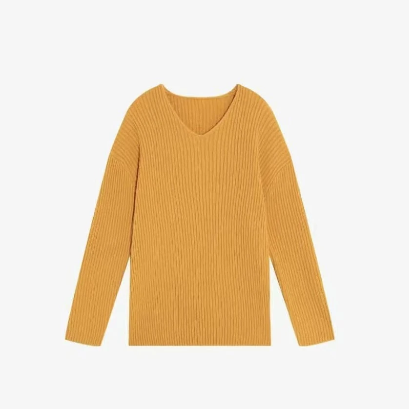 【氧气感】坑条宽松V领套头软糯针织上衣258535