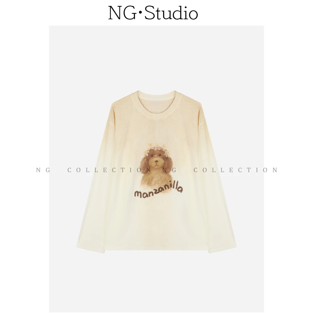 【NG·Studio】小众设计复古小狗长袖T恤宽松防晒上衣预NGC5TX1044