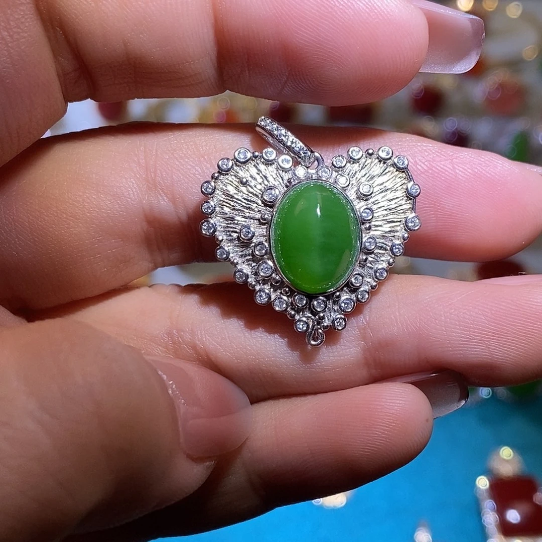 和田玉银S925镶嵌吊坠(不含链)