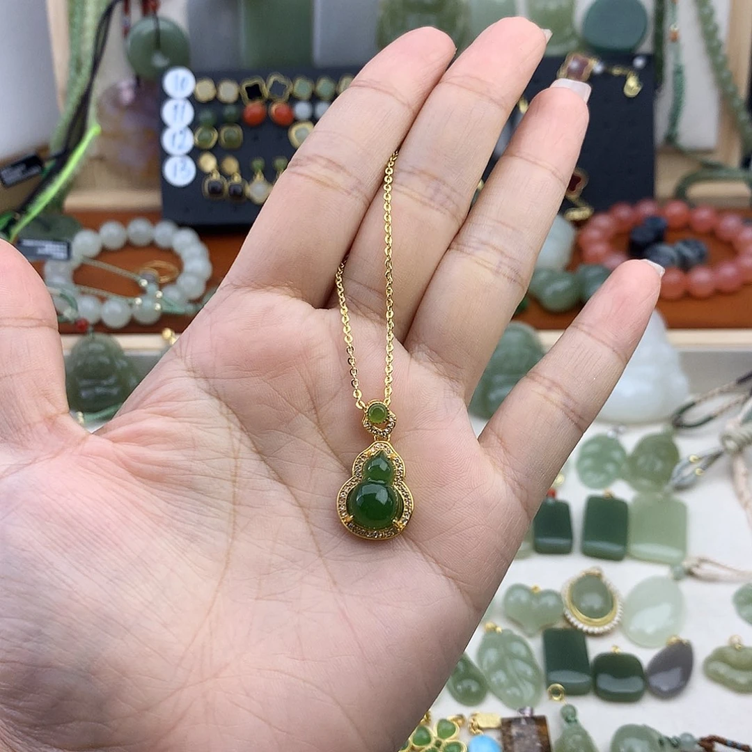 和田玉银S925镶嵌吊坠(不含链)