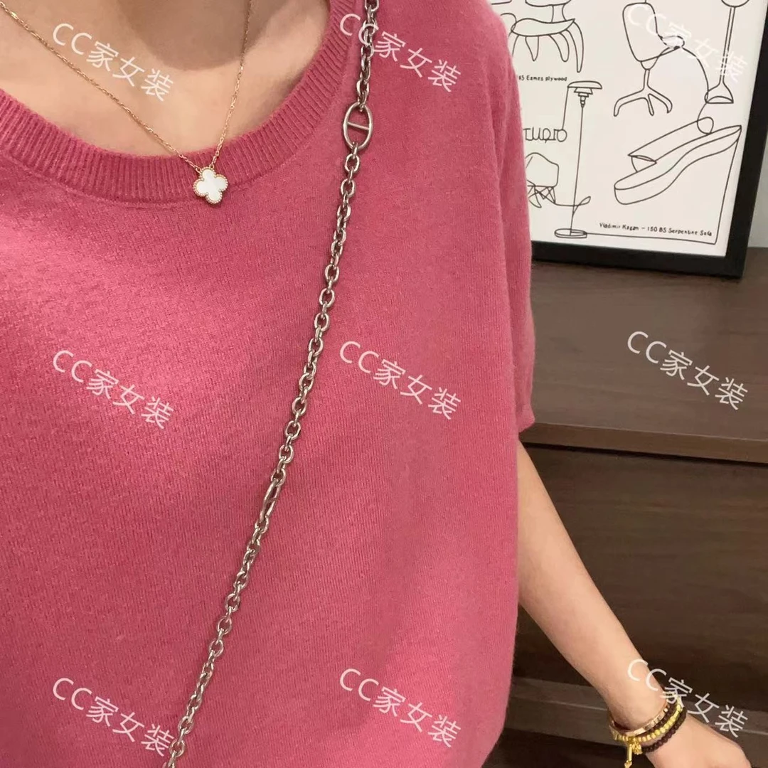 【树莓粉平板中袖套头】宽松百搭时尚洋气秋冬中袖针织衫