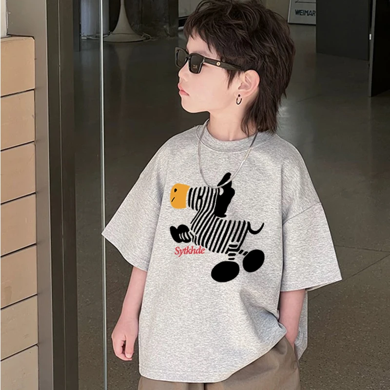 夏季印花短袖t恤卡通斑马中大童纯棉T恤半袖男孩欧美风韩版潮流