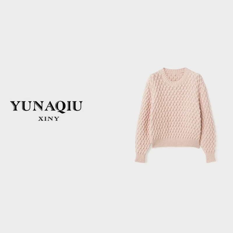 YUNAQIU-秋冬圆领针织套头时尚纯色长袖百搭针织衫-1006