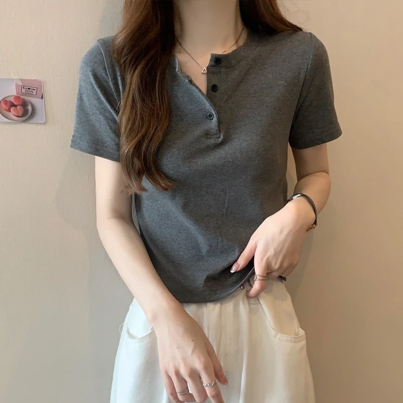 欧货辣妹正肩小个子短袖t恤女夏半开领修身显瘦短款小衫打底上衣