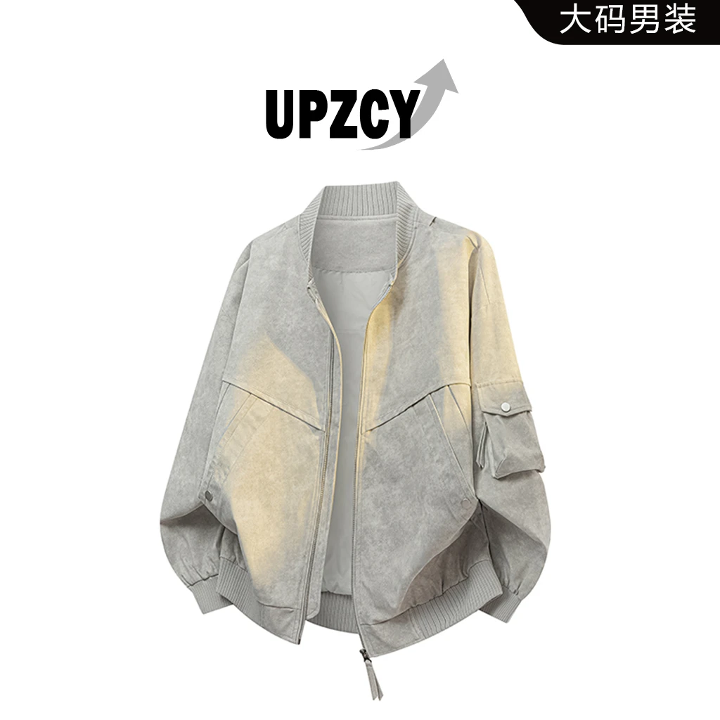 UPZCY美式大码高级感立领夹克外套男秋季宽松休闲设计感上衣外套