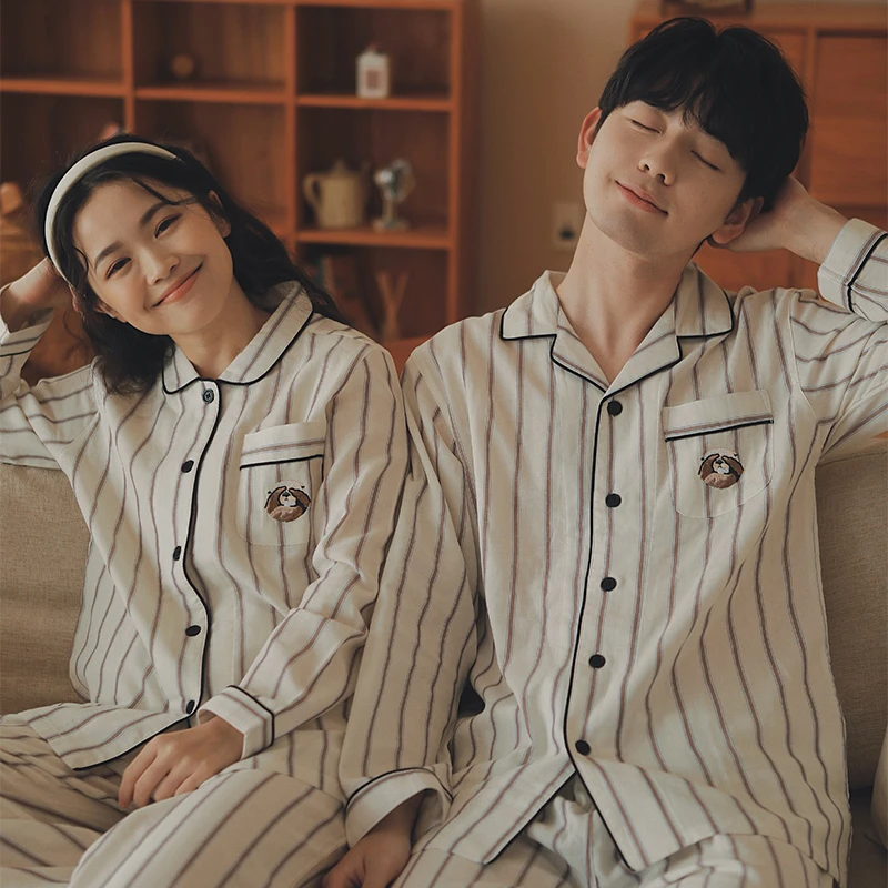 莫里伊【暖白条纹树懒】男女同款小众设计潮牌可外穿纯棉睡衣家居服