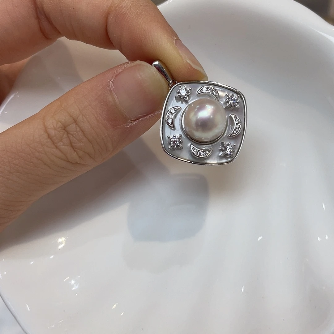 吊坠(不含链)银S925镶嵌海水珍珠