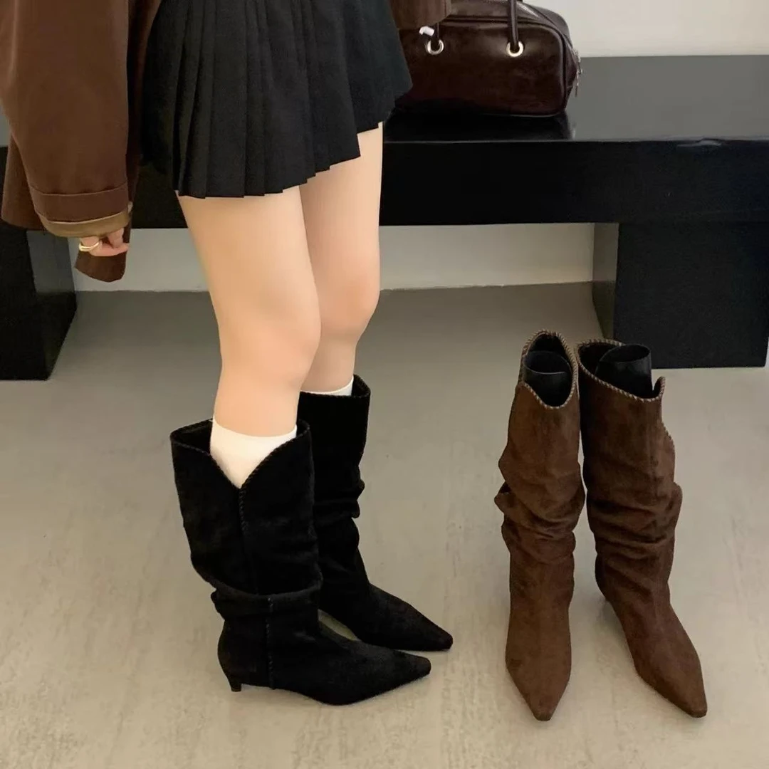 哈哈女鞋 2025秋冬新款复古堆堆长靴3cm     S329-22