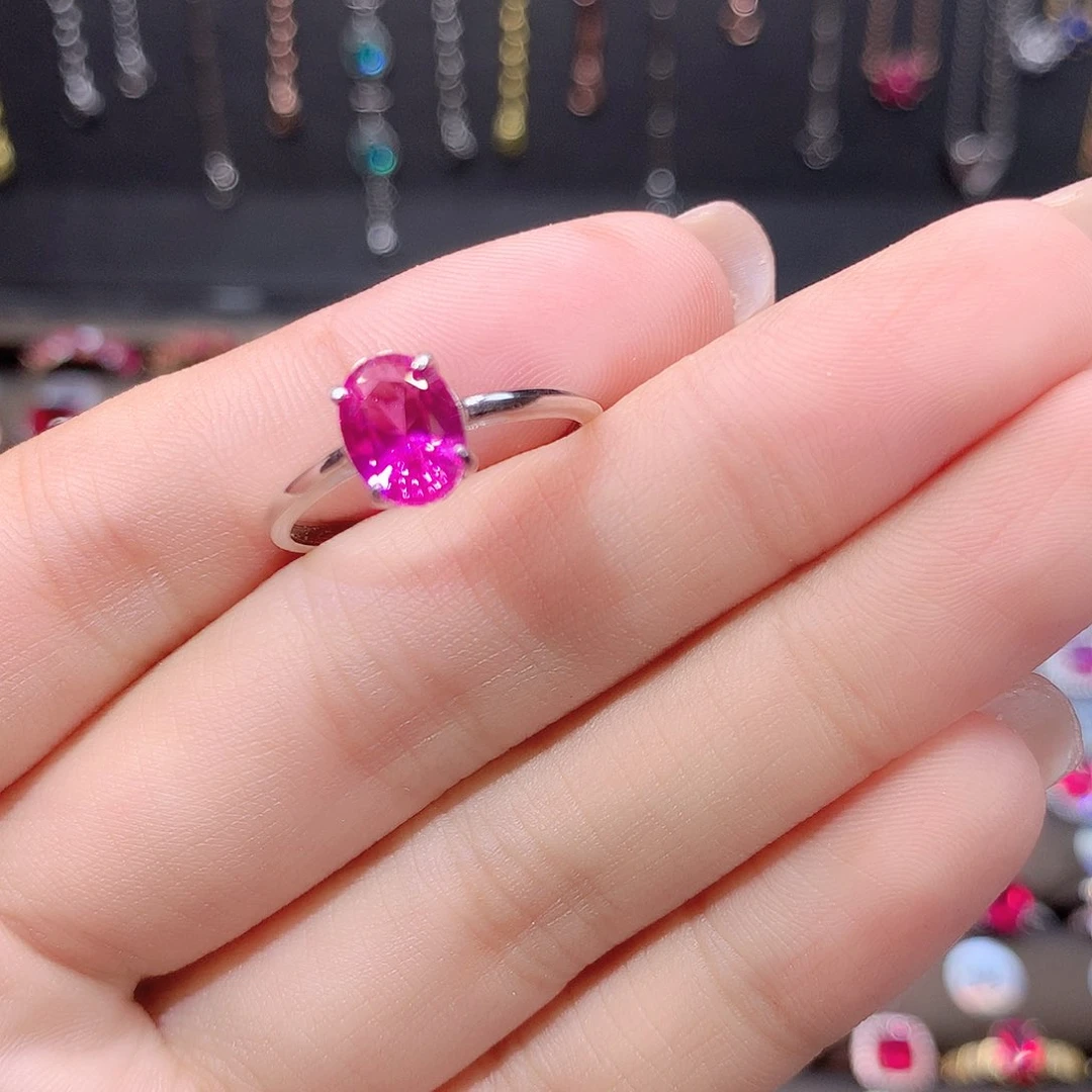 蓝宝石戒指银S925镶嵌白68