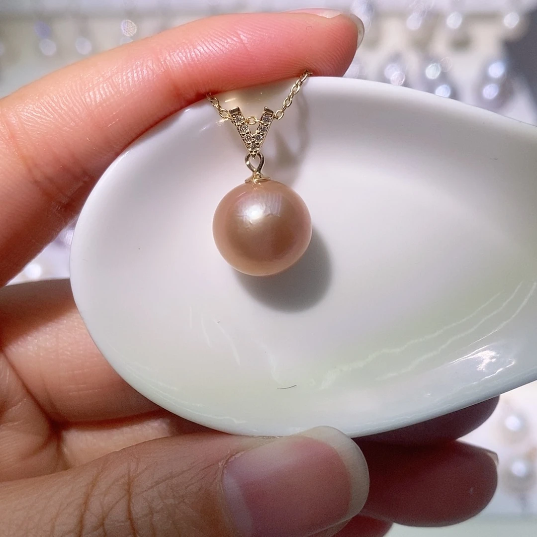 淡水珍珠吊坠(赠链)银S925镶嵌尺寸11/12毫米