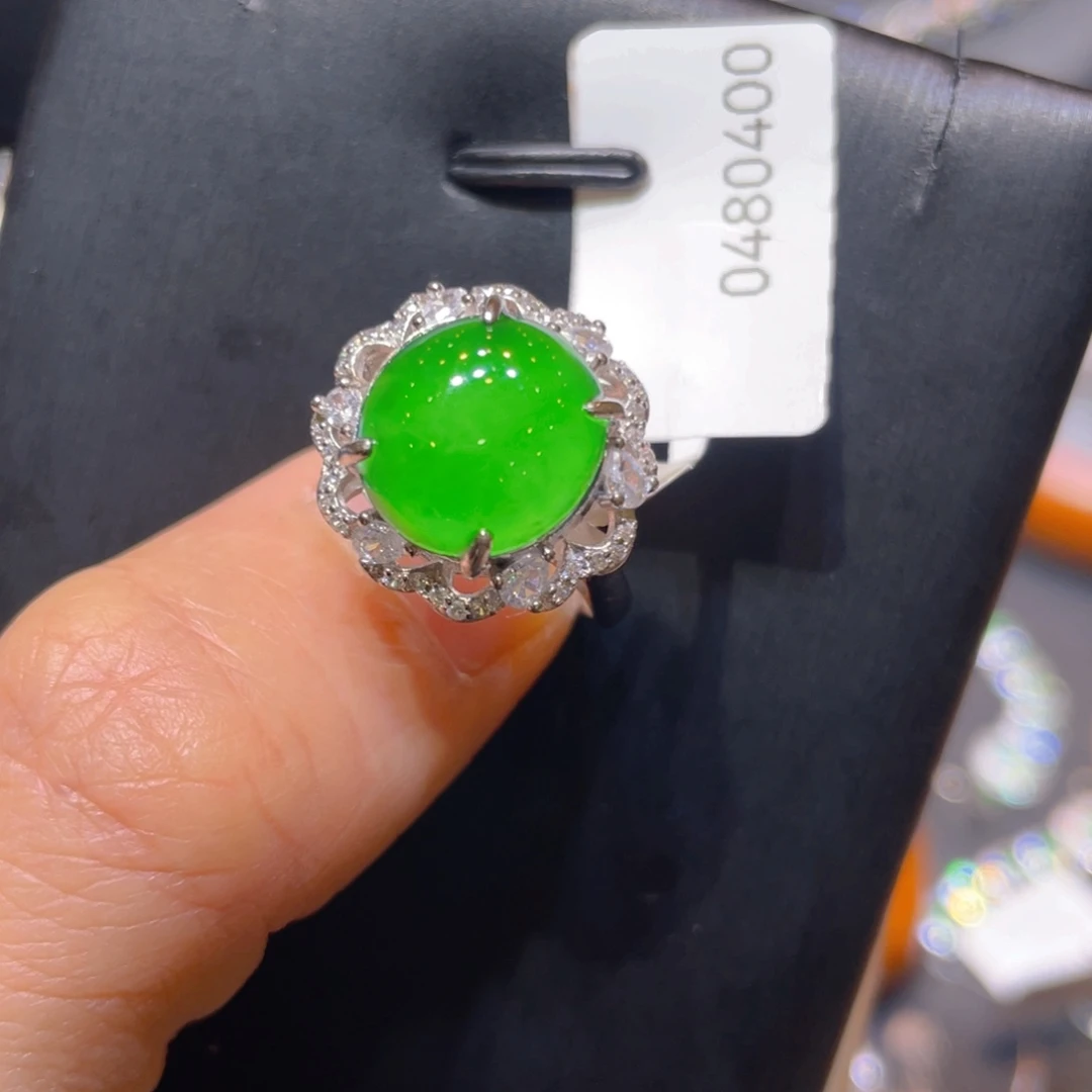 翡翠银S925镶嵌颈饰戒指