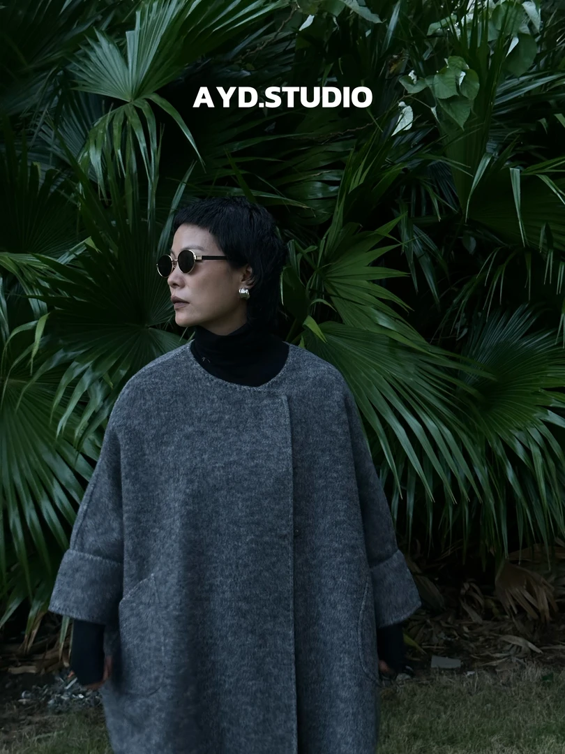 AYD.STUDIO设计款纯色气质大衣阔版蝙蝠袖羊毛外套#2518