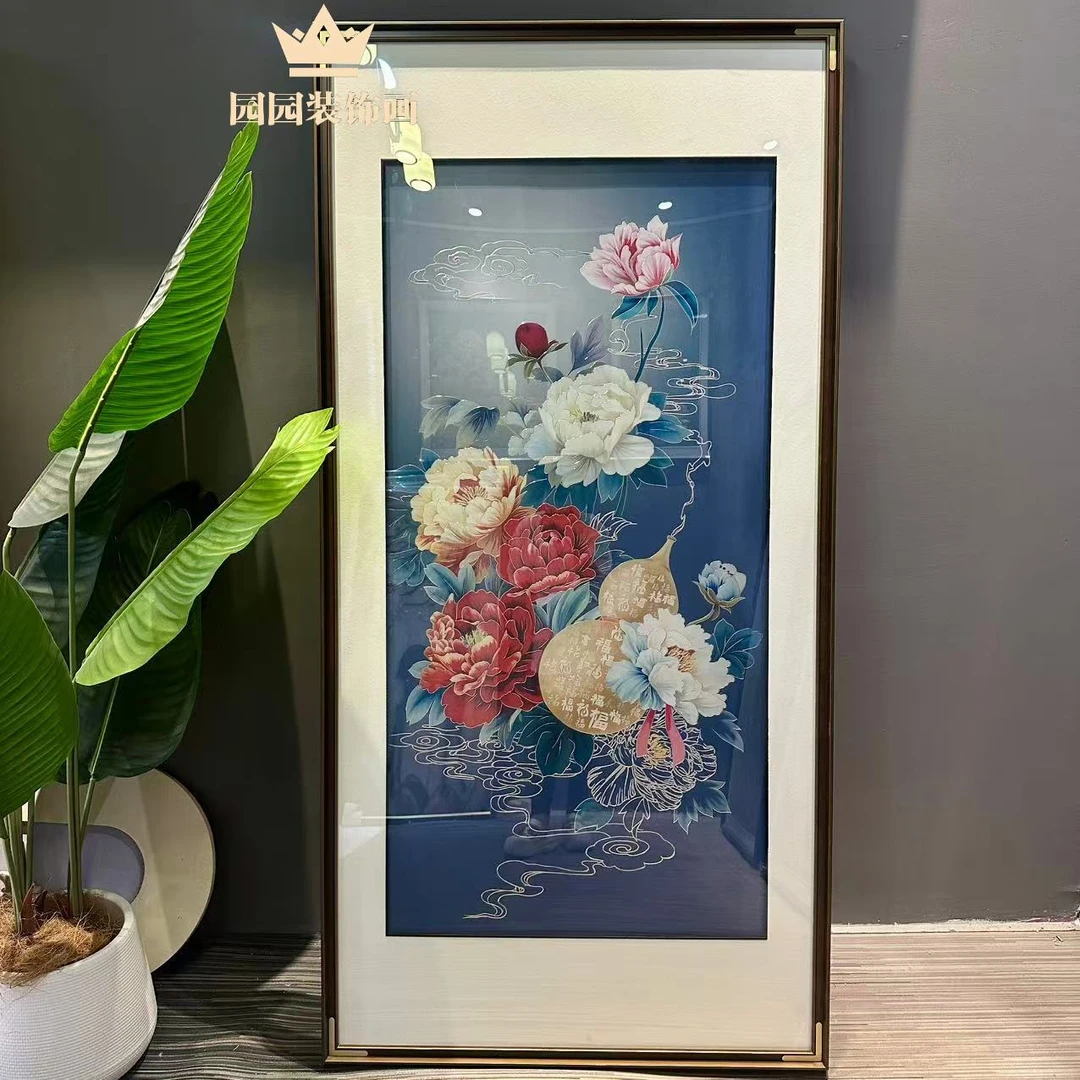 「福禄吉祥」铜雕画玄关挂画入户墙高端壁画走廊过道竖版壁画