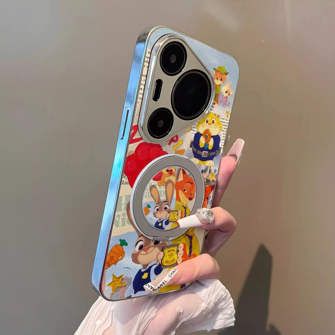 松鼠猫萝卜适用华为pura80pro旋转磁吸支架手机壳mate70air新款