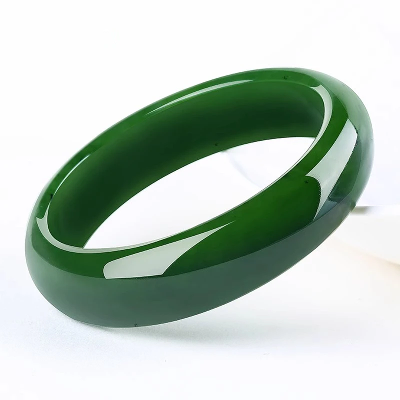 和天然和田玉碧玉手镯女款菠菜绿碧玉手镯子珠宝玉器玉镯送礼玉石