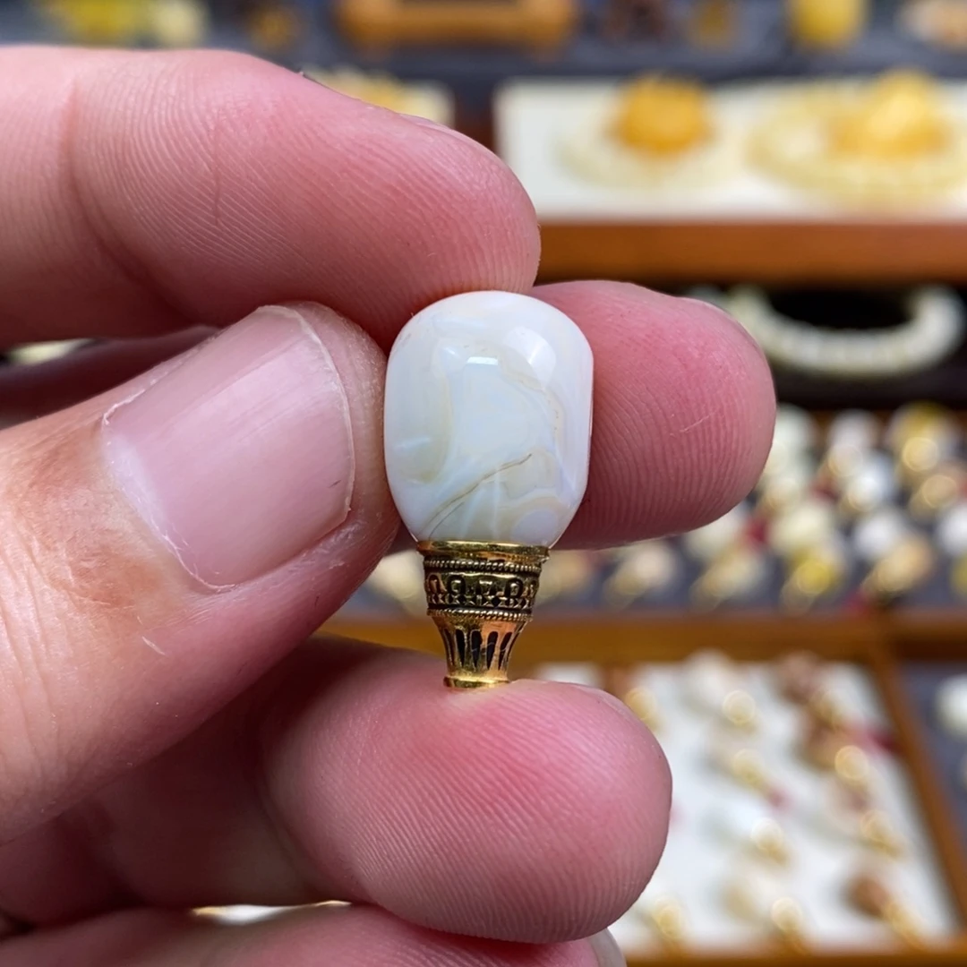 蜜蜡18K金镶嵌裸石配饰三通尺寸11.3